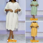 Elegant Solid Color Casual Sundress with Half Lantern Sleeves