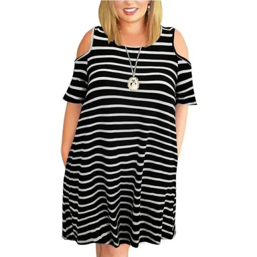 Plus Size Loose Off-Shoulder Printed Summer Dress - Image 12