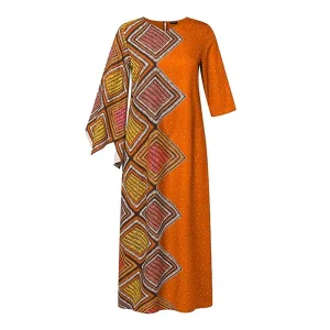 Bohemian Summer Maxi Dress, 3/4 Sleeve Vintage Sundress