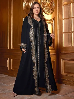 Plus Size Sequin Lace Flare Sleeve Coat with Dress