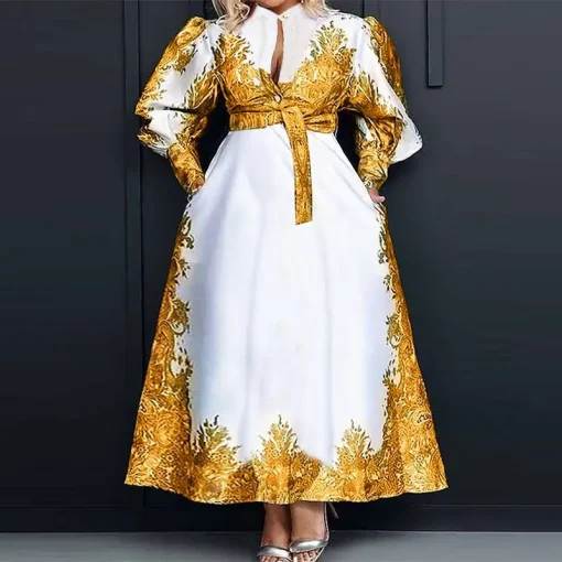 Elegant Women's Long Shirt Dress with Belted Bohemian Style - Image 6