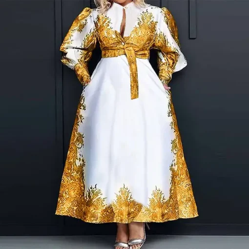 Elegant Women's Long Shirt Dress with Belted Bohemian Style - Image 9