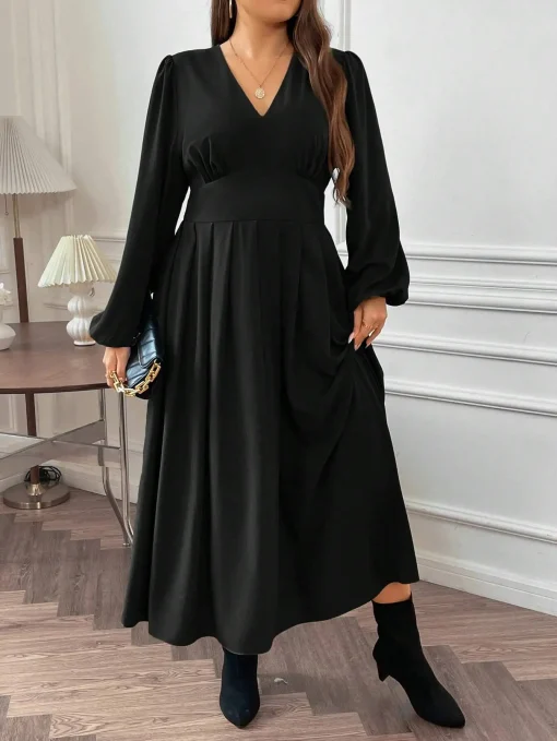 Plus Size Elegant Black Casual Evening Short Dress