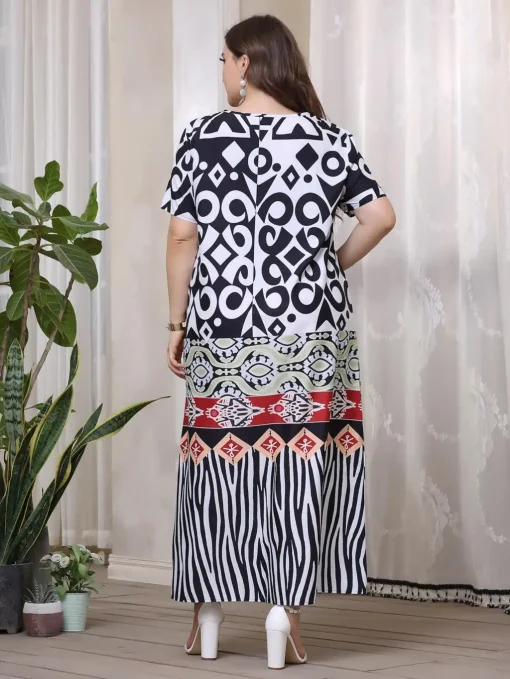 Plus Size Retro Geometric Print Summer Casual Dress - Image 4