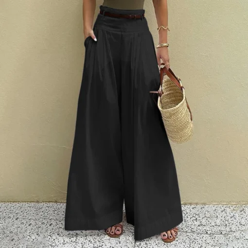 Plus Size Fashion Solid Color Wide Leg Trousers - Image 6