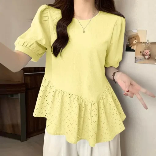 Women's Elegant Solid Color Puff Sleeve Summer Blouse