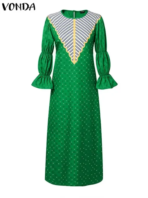 Plus Size   Bohemian Printed Puff Sleeve Maxi Dress - Image 3