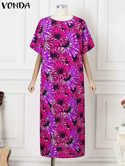 Plus Size Bohemian Vintage Printed Maxi Summer Dress - Image 2