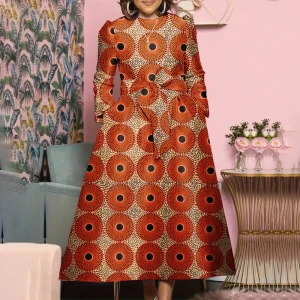 Women Printed Bohemian Maxi Dress with Long Sleeves