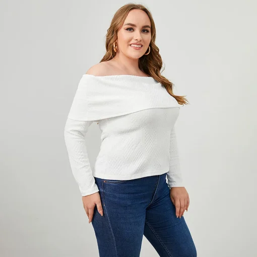 Elegant Plus Size Long Sleeve Knitted Sweater for Women - Image 2