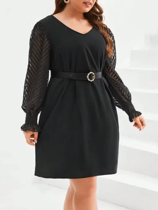 Plus Size Elegant V-Neck Long Sleeve Party Dress - Image 2