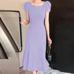 Elegant Summer Beach Dress, Square Collar Midi Sundress