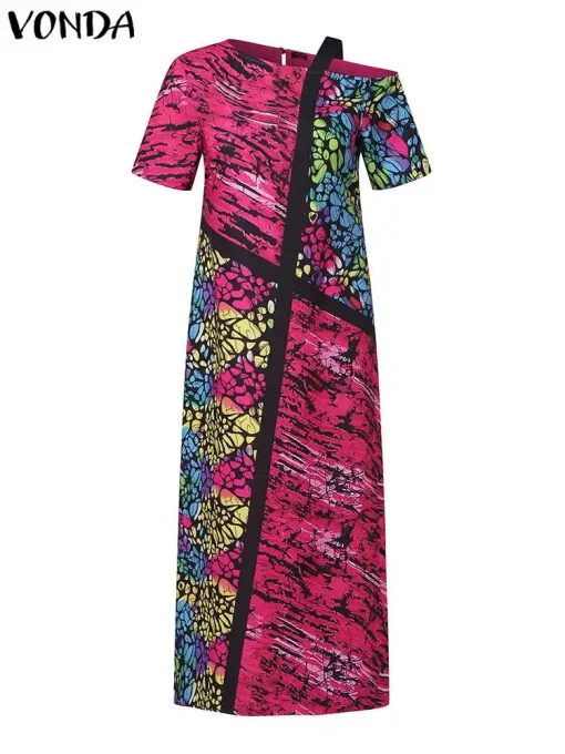 Bohemian Off-Shoulder Printed Maxi Dress Summer Party Sundress - Image 2