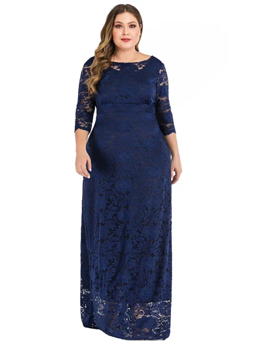 Plus Size Elegant Lace Backless Maxi Party Dress - Image 4