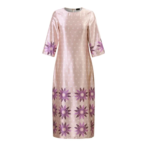 Elegant Floral Satin Maxi Dress for Women in Autumn - Image 7