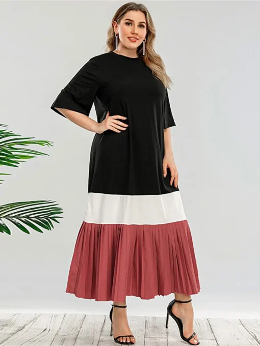 Elegant Plus Size O-Neck Knitted A-Line Summer Dress