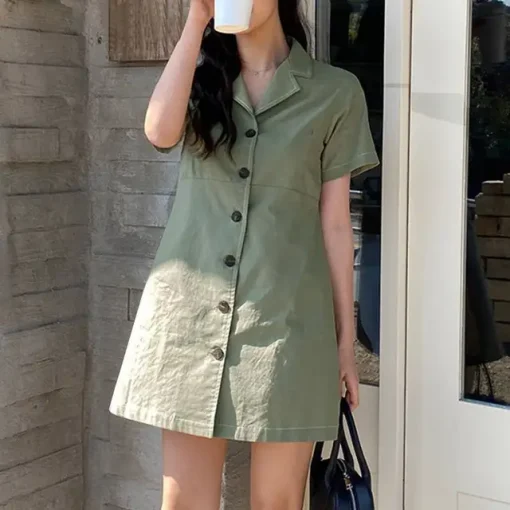 Women's Elegant Lapel Short Sleeve Mini Dress - Image 7