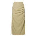 Women’s Elegant High Waist Pleated Midi Skirt with Side Slit