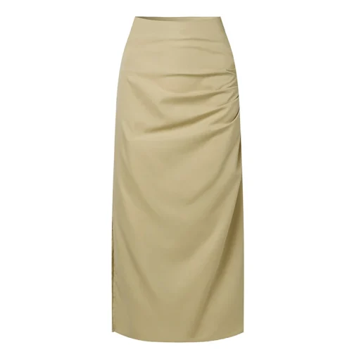 Women’s Elegant High Waist Pleated Midi Skirt with Side Slit