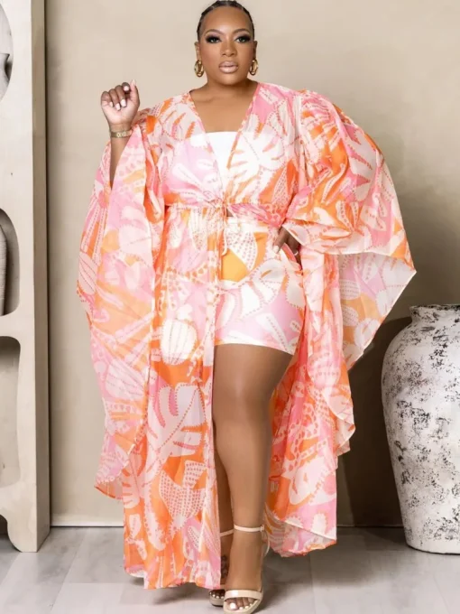 Plus Size Printed Top and Wide Leg Shorts Set