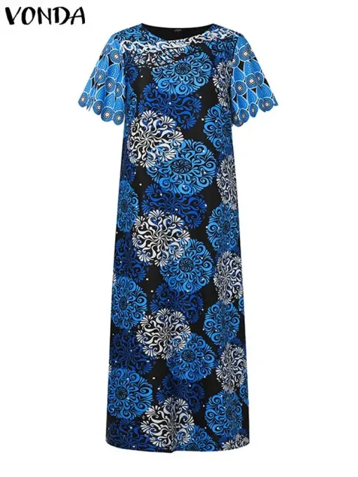 Elegant Bohemian Printed Maxi Dress for Women with Short Sleeves - Image 6