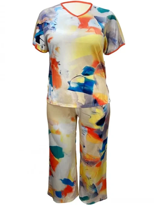 Plus Size Summer Two-Piece Set Top and Pants - Image 3