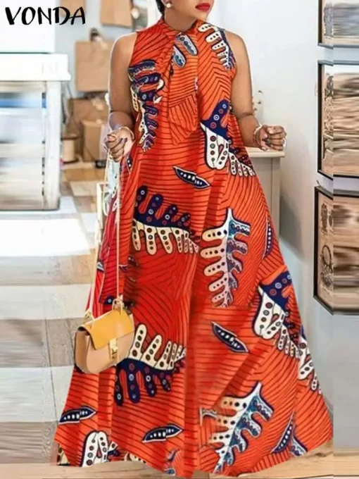 Women Sleeveless Bohemian Printed Maxi Party Sundress - Image 3