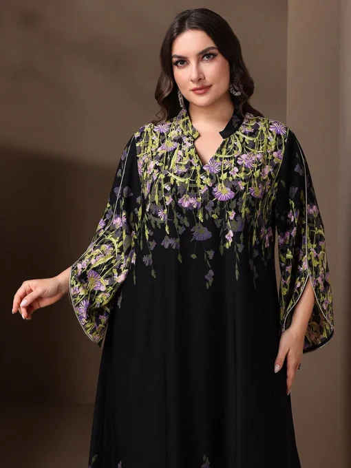 Elegant Long Sleeve A-Line Plus Size Eid Party Dress - Image 3