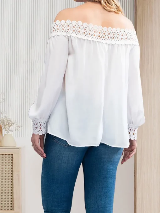 Elegant Plus Size Women's Lace Beads Shoulder T-Shirt Blouse - Image 3