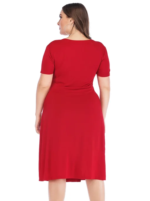 Plus Size V-Neck High Waist Casual Midi Dress - Image 3