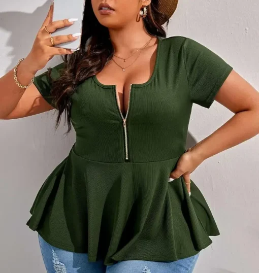 Plus Size Sexy Polo Collar Short Sleeve T-Shirt - Image 4