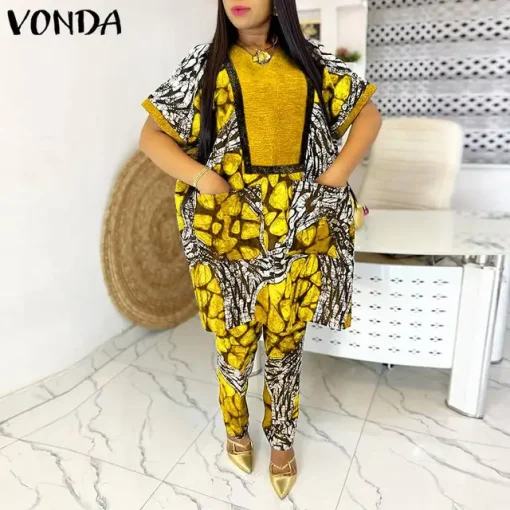 Plus Size Bohemian Printed Summer Pant Set for Women - Image 10