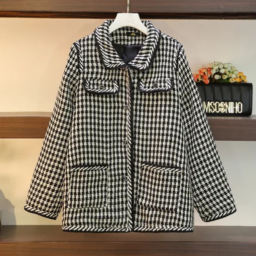 Plus Size Women's Plaid Button Jacket with Long Sleeves - Image 5