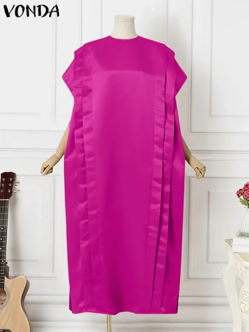 Plus Size Satin Maxi Dress for Women Elegant Ruffled Sundress - Image 3