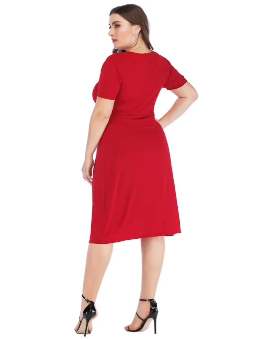 Plus Size V-Neck High Waist Casual Midi Dress - Image 6