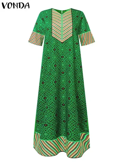 Plus Size   Bohemian Vintage V-Neck Maxi Dress - Image 2