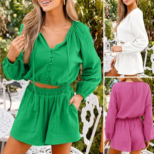 Women’s Elegant Casual Lantern Sleeve Short Set