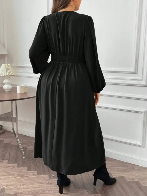 Plus Size Elegant Black Casual Evening Short Dress - Image 3