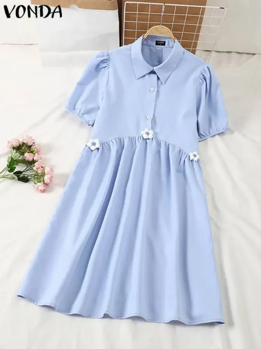 Women's Fashion Short Sleeve Bohemian Solid Color Dress - Image 2