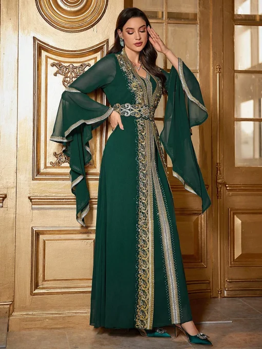 Luxury Elegant Arabian Kaftan Embroidered Modest Party Evening Dress - Image 5