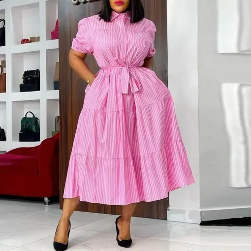 Elegant Summer Midi Dress with Short Puff Sleeves - Image 8