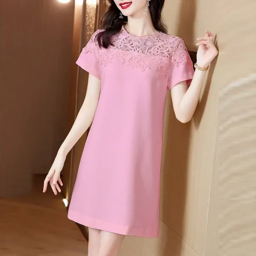 Women's Lace Crochet Hollow Out Mini Summer Dress - Image 5