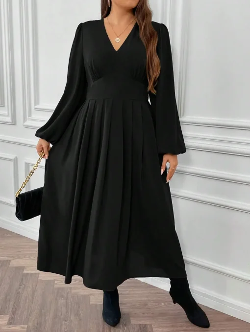 Plus Size Elegant Black Casual Evening Short Dress - Image 2