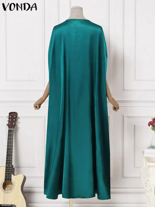 Plus Size Bohemian Satin Maxi Dress with 3/4 Sleeves - Image 4