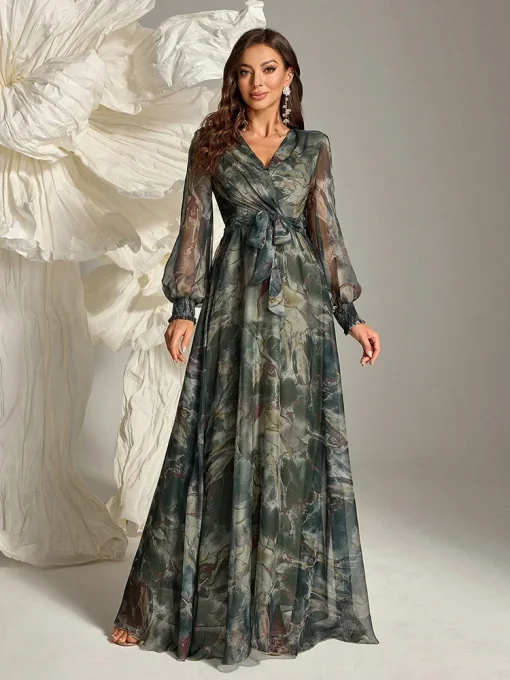 Women's Cross Wrap Floral Print Long Sleeve Maxi Dress