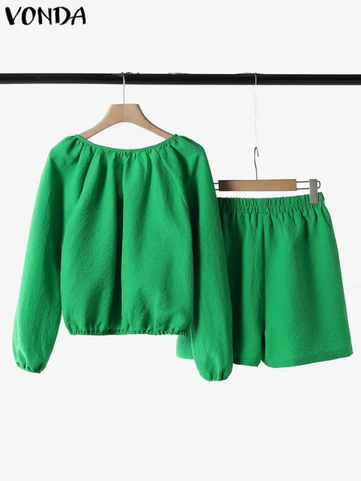 Women’s Elegant Casual Lantern Sleeve Short Set - Image 3