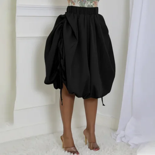 Plus Size Women's High Waist A-Line Black White Skirt - Image 9