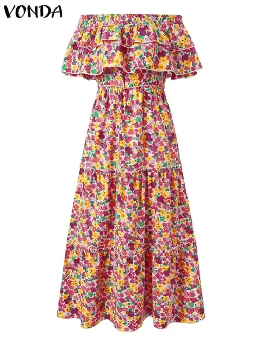 Summer Off Shoulder Floral Print Maxi Dress - Image 3