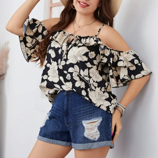 Plus Size Elegant Chiffon Halter Blouse for Women - Image 4