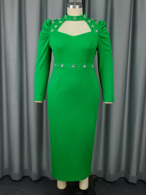 Luxury Diamond Cut-Out Mock Neck Long Sleeve Party Dress - Image 5